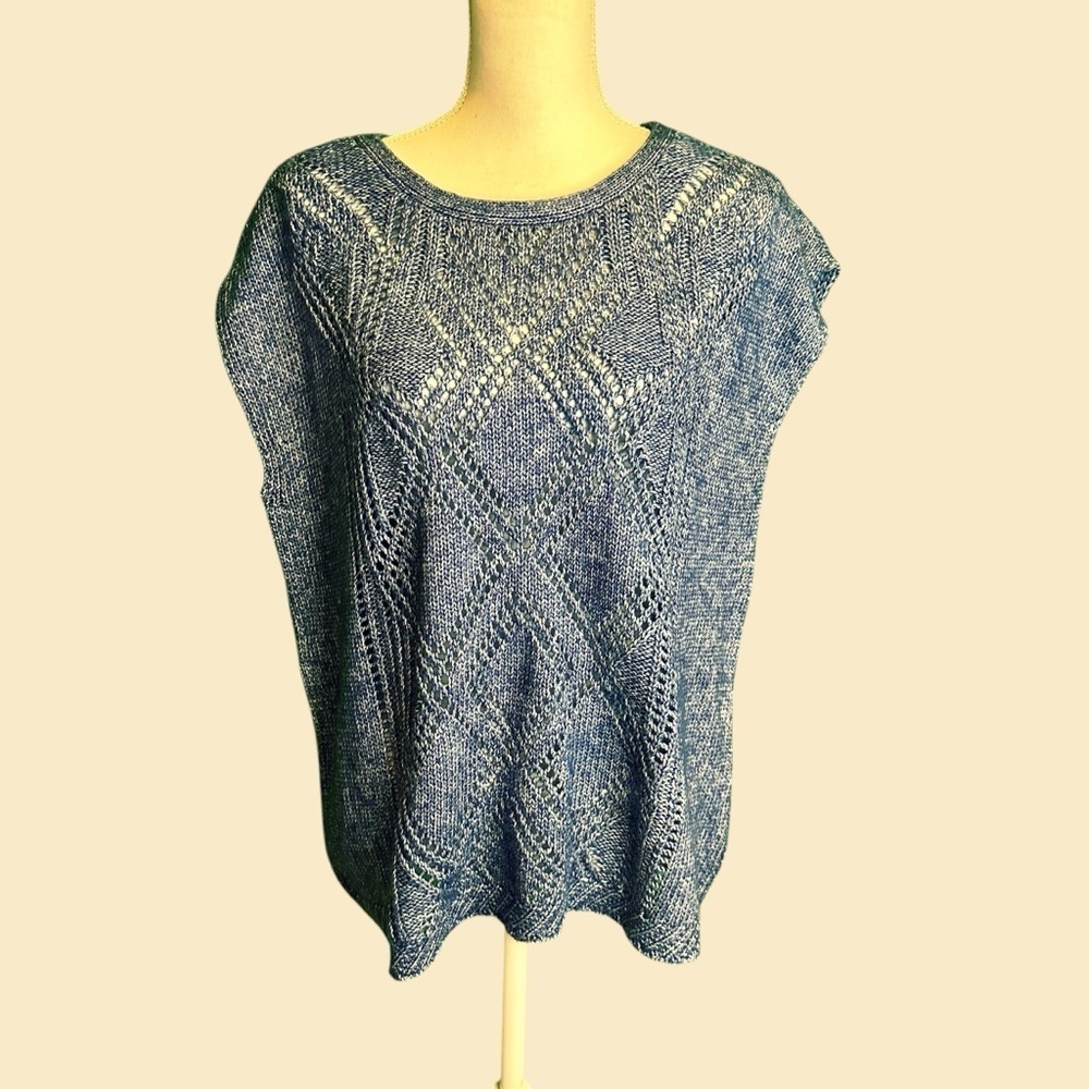 NWT Coldwater Creek Cap Sleeve Crocheted Pullover Sweater in “Midnight Navy” 2X